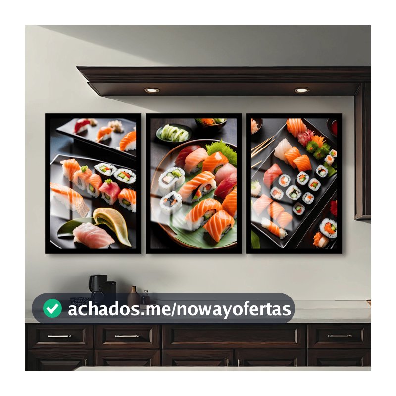 Quadros Decorativos Sushi Japonês Kit 3 Peças para Cozinha e Restaurante