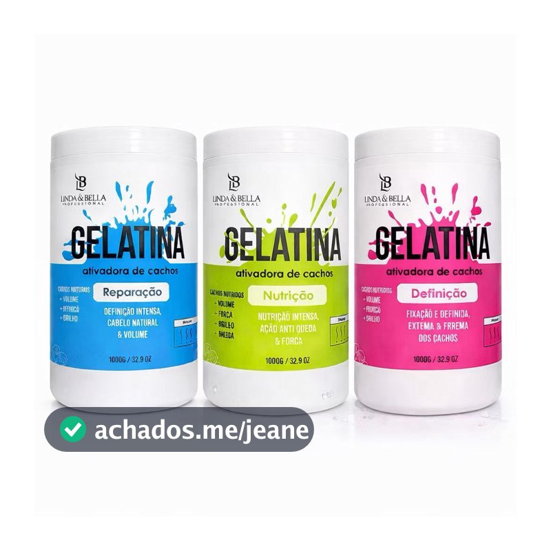 Kit 2 Gelatinas Capilar Super Definição e Fixação Intensa Linda&Bela 1kg