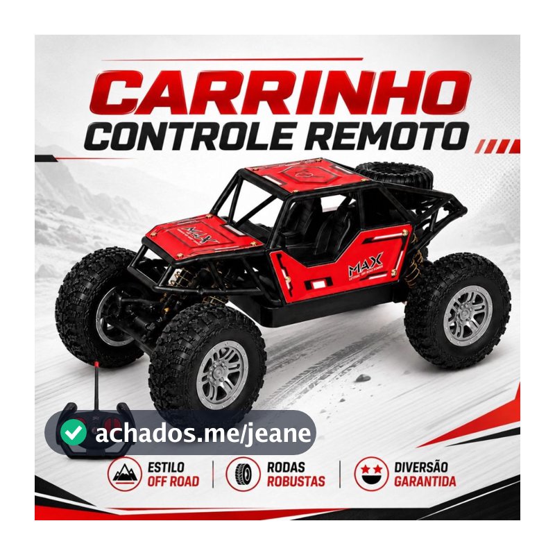 Carrinho Carro de Controle Remoto Off-Road Estrutura Reforçada Jeep 4x4 Recarregável Brinquedo