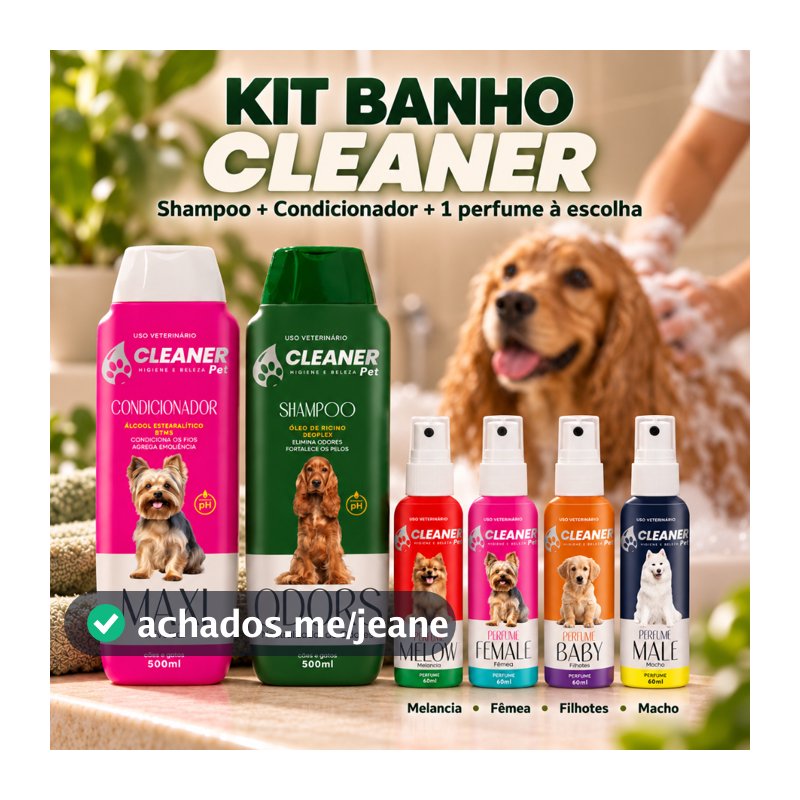 Kit Shampoo Condicionador Neutralizador de Odores 500ml Perfume Colonia 60ml Cleaner Anti Odor Caes