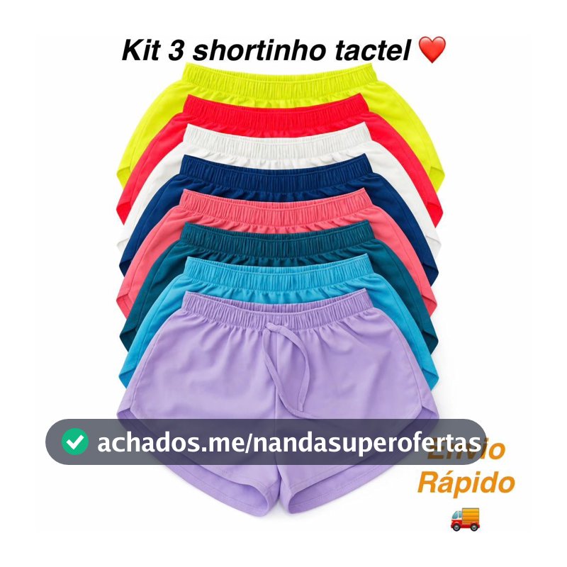 kit 3 Shortinhos Feminino Dry Fitness para academia e corrida Short Esportivo e para usar dia a dia