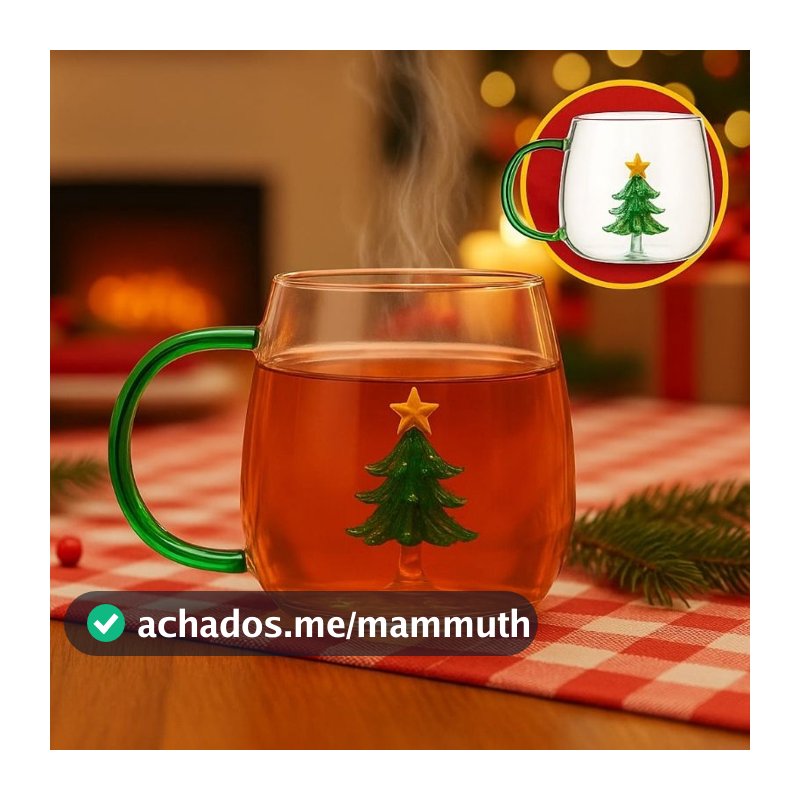 Xícara Caneca de vidro 400ML Árvore de Natal-Margarida-coração-Flor -presente- Borossilicato-3D- Natal Amigo secreto