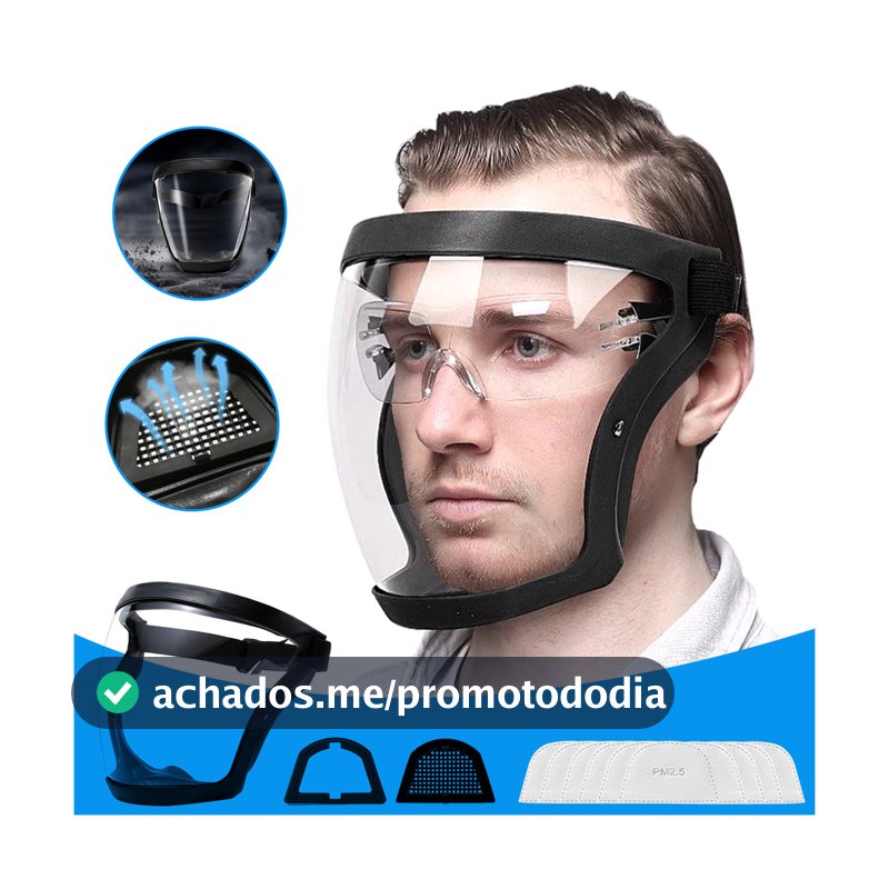 Máscara De Proteção Facial com Filtro Face Shield Segurança Total Transparente Antiembaciamento
