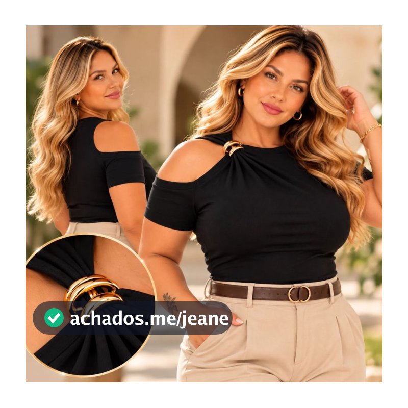 Blusa Plus Size Feminina Ombro Vazado Com Fivela Blusinha Elegante Feminina Moda Gringa P028
