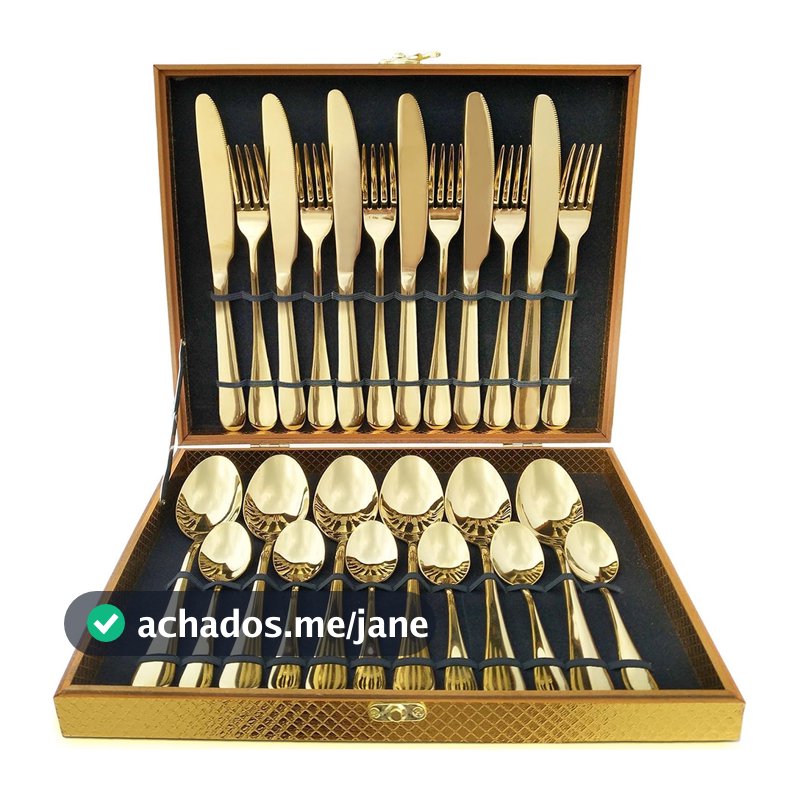 Kit Faqueiro Maleta De Talheres Inox 24 Peças Com Dourado Chique / Prata Luxo
