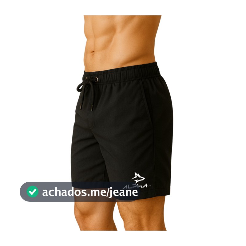 SHORTS ALPHA CO ESCRITA LOBO ALFA GEOMETRICO TREINO BERMUDA TACTEL ELASTANO DRY FIT
