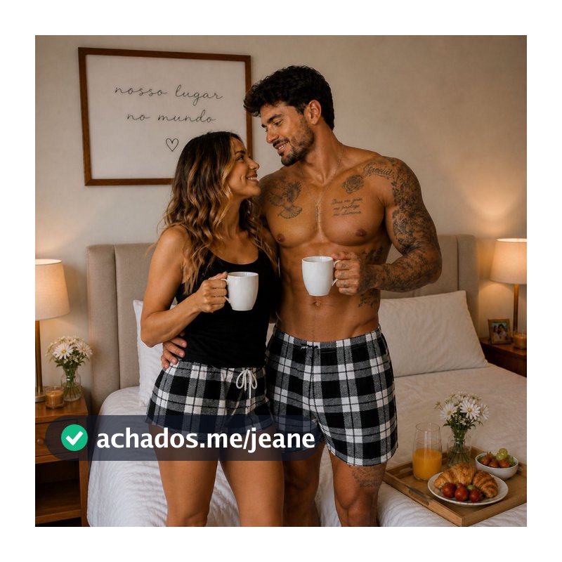 Kit Pijama Casal Baby Doll Preto Estampa Xadrez + Samba Canção Masculino