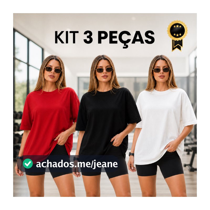 Kit 3 Camisetas Oversized Feminina Streetwear Lisa 100% Algodão Academia Moda Básica