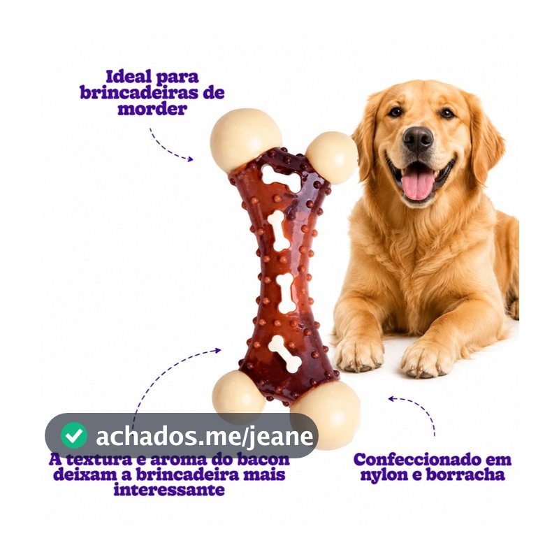 Mordedor Osso Flatter resistente - Cheiro de Bacon - Qualidade Premium - Envio Imediato