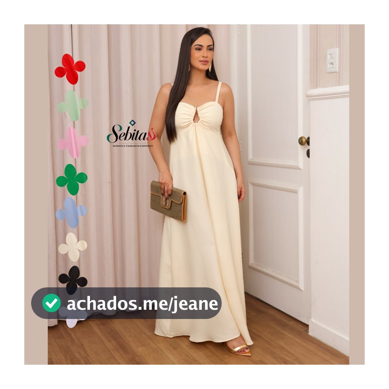 Vestido Feminino Longo de Alça Regulagem Tecido Grosa Verão M-G-GG