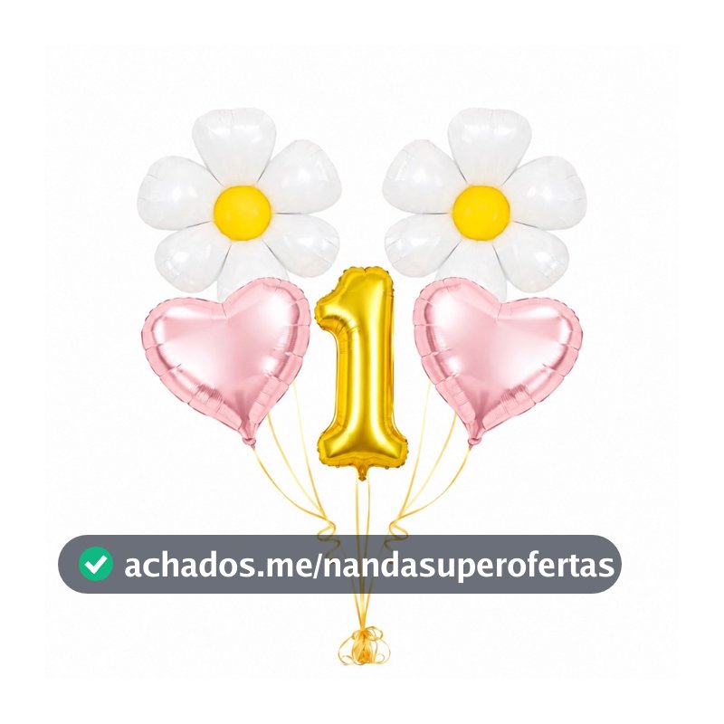 Kit Buquê Balões Metalizados Decoração Margarida Jardim Coração Número 5 Peças