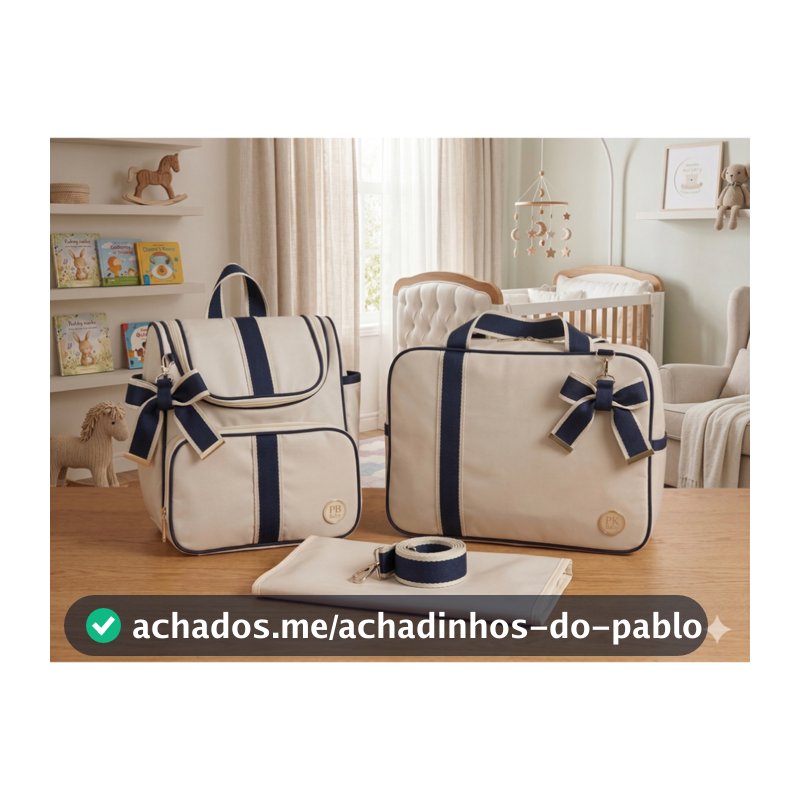 Kit Bolsa Maternidade Luxo 3 Peças com Laço e trocador Elegante e Funcional