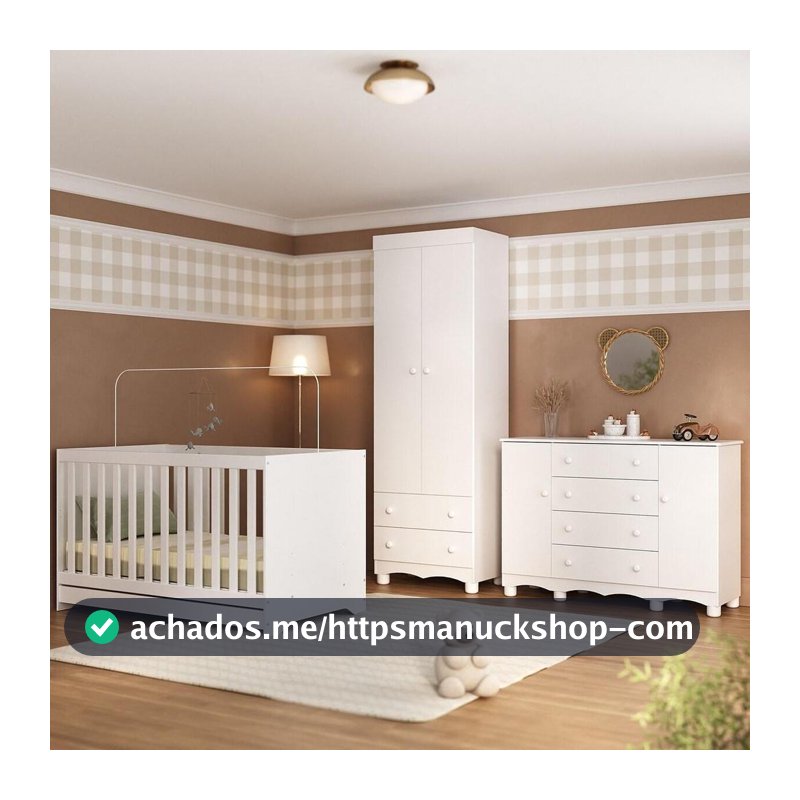 Quarto de Bebê Completo com Berço Americano 3 em 1 p/Colchão 130x70cm Dengo Multimóveis MP4596