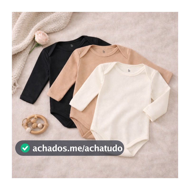 Kit Body Liso Inverno Bebê Neutro 3 Peças Enxoval Maternidade  100% Algodão.