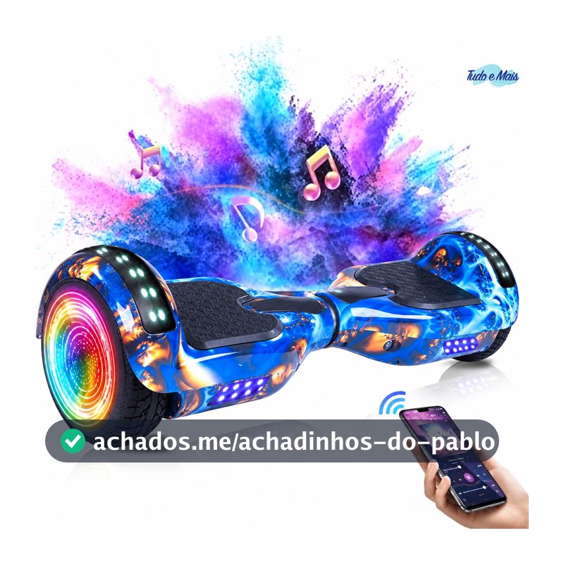 Hoverboard Infantil 6.5" - Skate Elétrico com LED Inteligente Bluetooth e Bateria Forte
