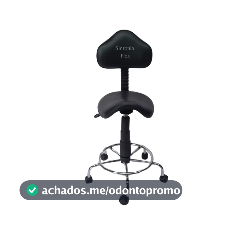 Cadeira sela estetica - regulagem de altura  a gás - para dentista, manicure, tatuador, estrela cromada  corano preto