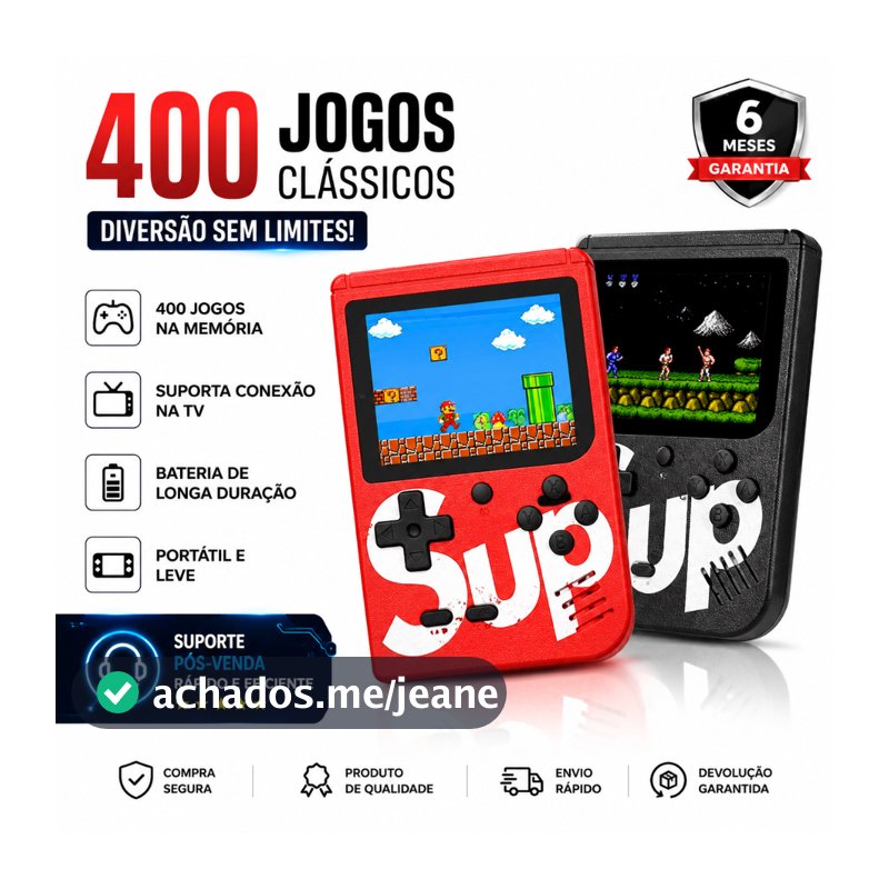 MINI Video Game Box Infantil Portátil 400 Jogos Em 1 Clássicos Anos 80 Com Controle e Cabo AV para TV
