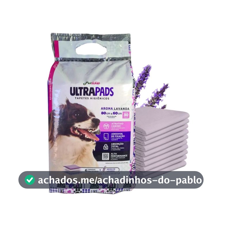 Tapete Higiênico Para Cães e Gatos Ultra Pad 30unidades 80x60cm Aroma Lavanda Alta Absorção