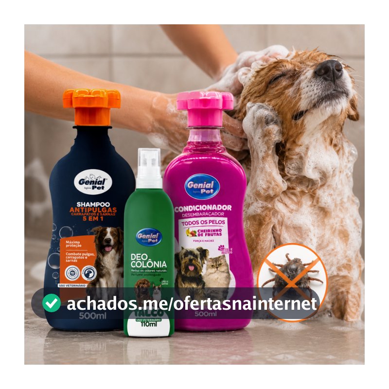 Kit Shampoo Antipulgas Carrapatos Sarnas 5 em 1 Condicionador Deo Colônia Cães