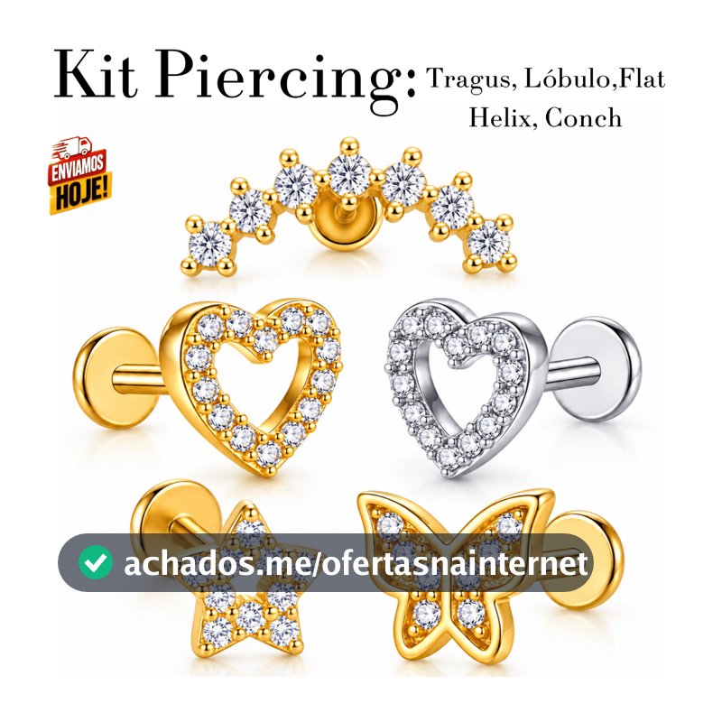 Piercing Tragus Aço Inox com Zircônia Helix Flat Conch Lóbulo Labret Brinco Feminino Masculino Alta Qualidade Premium