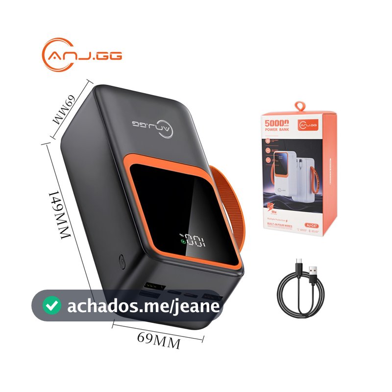 Power Bank 50000mAh 66W Super Rápido com Display Digital e 6 Saídas USB/Type-C