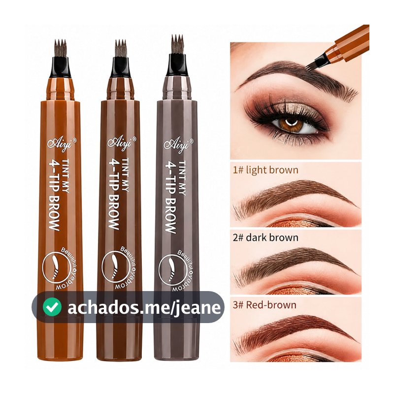 Caneta Sobrancelha 4 Pontas Microblading À Prova D'água - Longa Duração Efeito Fio a Fio
