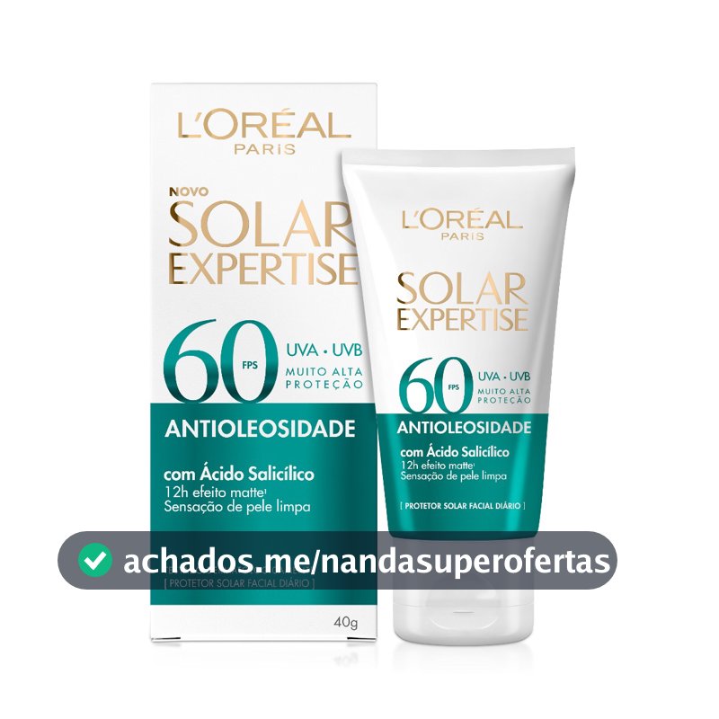 Protetor Solar Facial Antioleosidade FPS60, Efeito Matte Sem Cor, Solar Expertise L'Oreal Paris, 40g