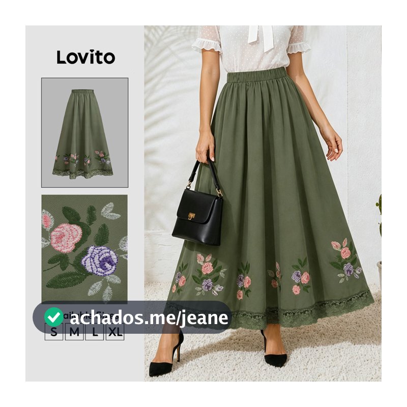 Lovito Saias Boho com Estampa de Renda Saias de Primavera/verão para Mulheres Evangelical SKB38BR046