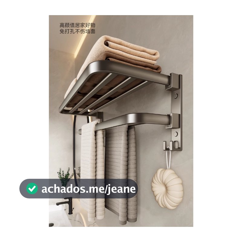 Porta Toalha Suporte Toalheiro Banheiro Duplo Aço Inox Premium Retratil 90° Sem adesivos, precisa fazer furos