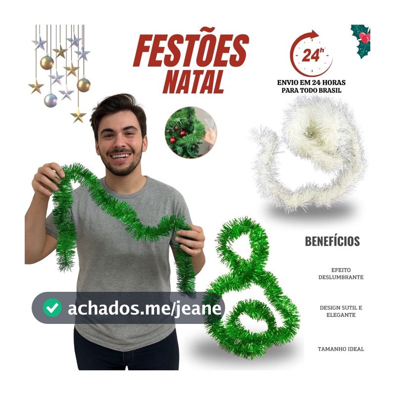 Decoração Árvore de Natal Festão De Natal Enfeite Verde/ Branco 14cmX2m 5cmX2m 6cmX2m