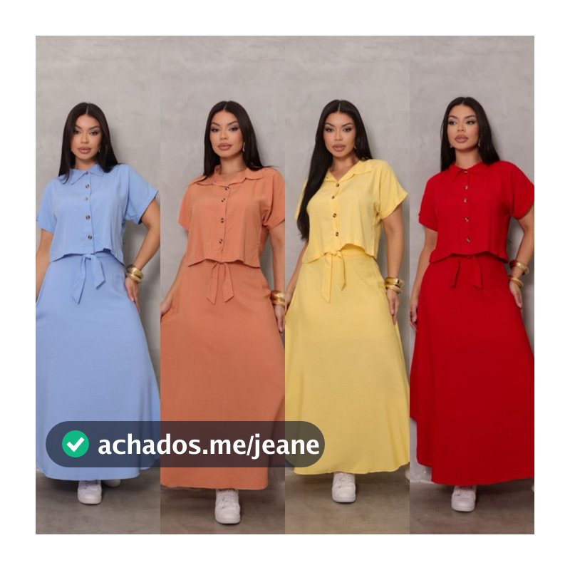 Conjunto Feminino Alfaiataria Blusa Camisa Botão e Saia Longa Moda Evangélica Elegante Colete