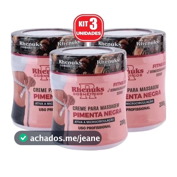 Creme Redutor de Medidas Pimenta Negra Rhenuks 200g Massageador Corporal