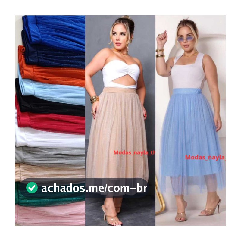 Saia Tule De BRILHO Midi forrada Lisa Brilhosa Moda Modesta Evangelica Executiva moda verao