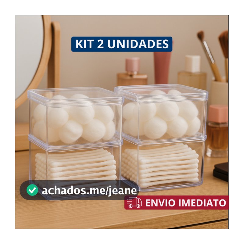 Porta Cotonetes E Algodão Com Tampa De Acrílico Maquiagens Elásticos Organizador Duplo