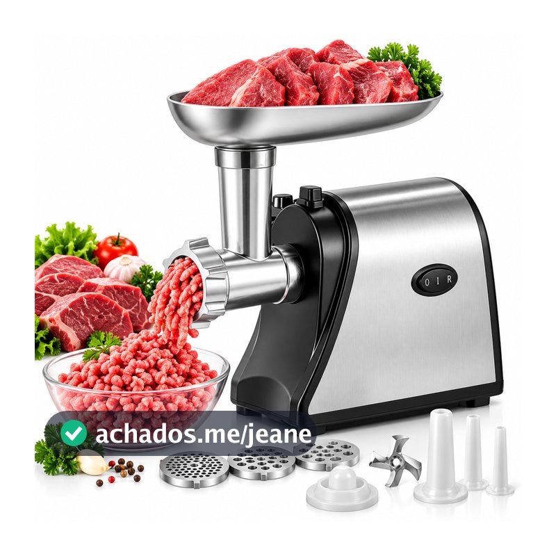 Máquina Moedor de Carne Elétrico Faz Linguiça Enchedor de Linguiça Carne Frango Bivolt 110V/220V