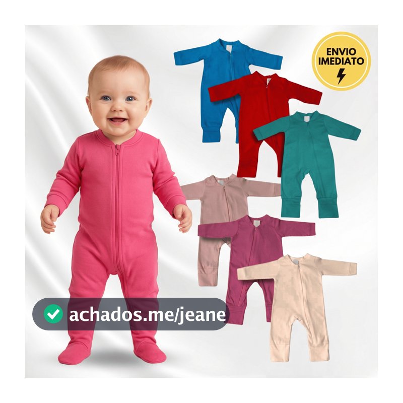 Kit 3 Macacão Liso P M G Bebê Algodão Zíper Vira Pé Reversível Inverno Menino Menina Macacões Confortável