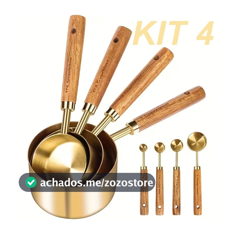 4 Peças Cabo De Madeira Copo Medidor De Aço Inoxidável Conjunto Colher Tempero Café Graduado Ferramenta De Cozimen