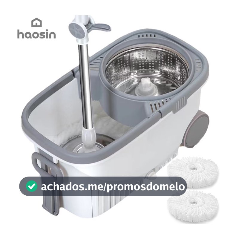 Aço Inoxidável Esfregão Mop Balde Giratório 360° com Rodas Centrífugo 2 Refis Cabo Rodo de Limpeza