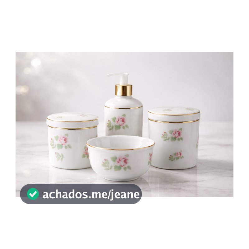 Kit Higiene Bebe Menina Floral Rosa Com Friso Dourado