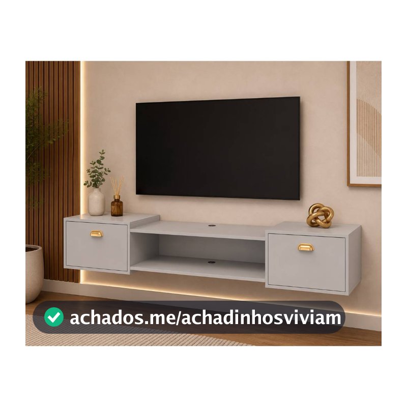 Rack Suspenso Leão 1.80cm TV 75" Orféu C/ Pés e Shop  Suspenso 1.20cm Design Modernos Sala de Estar Decoração