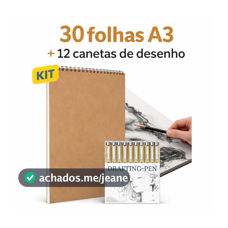 Kit Desenho A3 Caderno 30 Folhas + 12 Canetas Técnicas Para Desenho Arte Sketch
