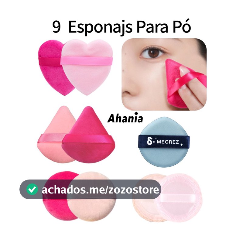 Kit de 9 Esponjas Para Pó de Veludo Triangular Redondo Coração Para Blush Pó Compacto, Iluminador, Pó Banana Translucido