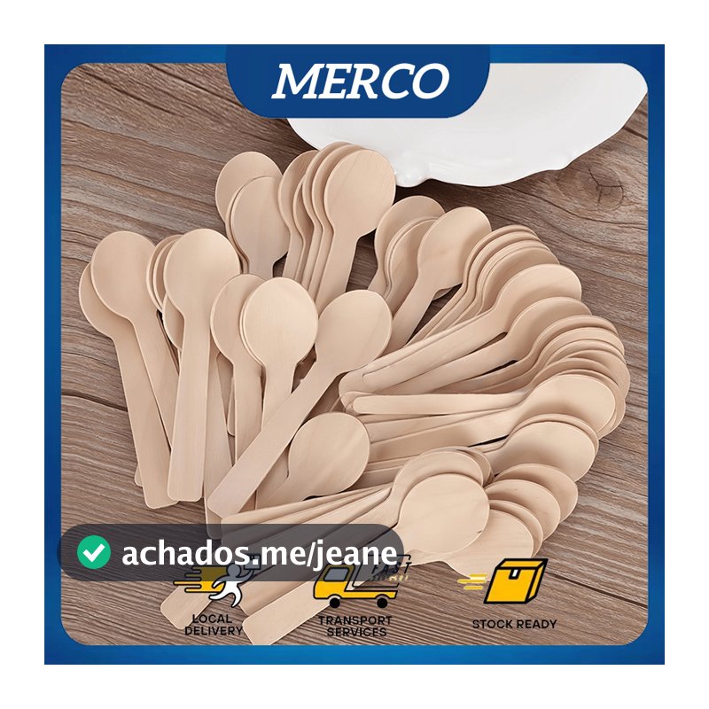 Kit 100 Unidades Mini Colheres Descartaveis De Madeira Biodegradavel Doces e Festas Lembrancinhas