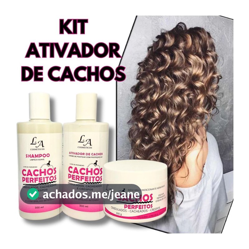 Kit Cachos Perfeitos Shampoo Condicionador e Máscara Hidratante Ativador de cachos 3x300g