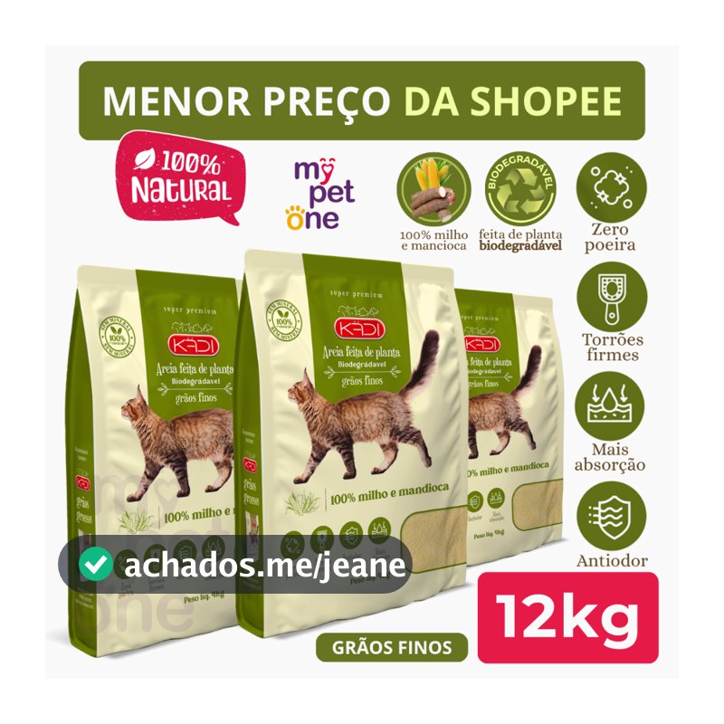Kit 3 Areia Biodegradável 4 Kg Grãos Finos - Kadi
