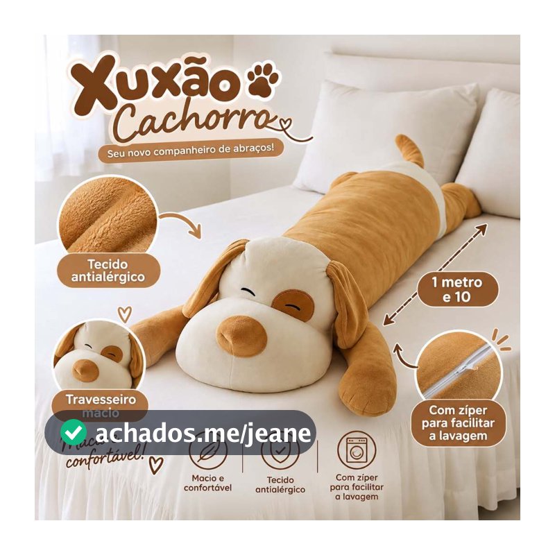 Travesseiro de Corpo Pelúcia Xuxão Cachorro 1,10m Pelúcia para Crianças Adultos e Gestantes Quarto Cama Decoração