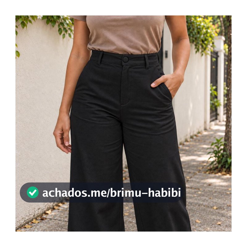 Calça Feminina Pantalona Cintura Alta Social de Linho com Bolso e Ziper