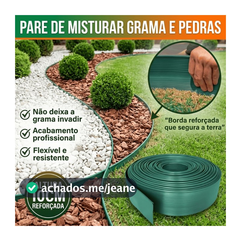 Limitador Grama Borda Reforçada Separador Organizador Jardim Flexível Resistente 10cm Altura