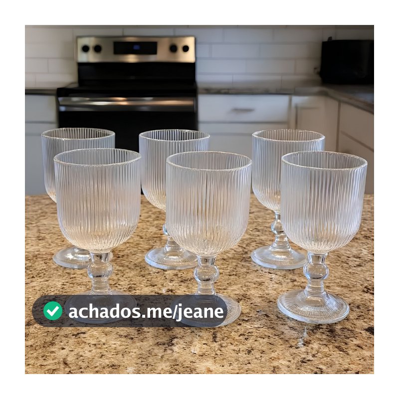 Conjunto 6 Peças Taça de Vidro Canelado Grande 400ml Mesa Posta Vidro Canelado Duhome