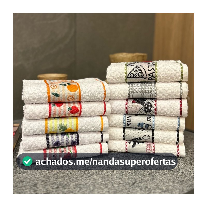 Kit 10 Panos de Prato Jacquard Gourmet Premium Atoalhado Felpudo 100% Algodão Toalha de Copa 45x70cm